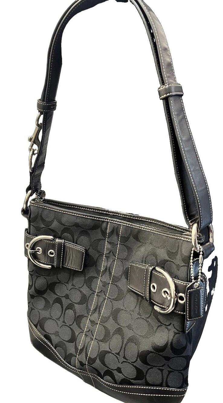 VTG Y2K COACH Soho SOFT Convertible Shoulder Bag Buckle Black Signature #3574